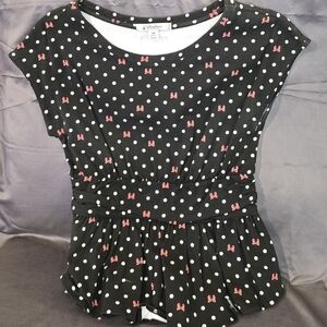 Disney Black and White Polka Dot Blouse with Red Bows